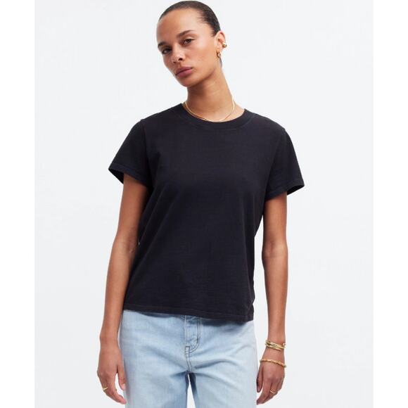 Madewell Premium Standard 01. The Shrunken Tee WMNS XS Black Charcoal Crew Neck - Picture 1 of 10